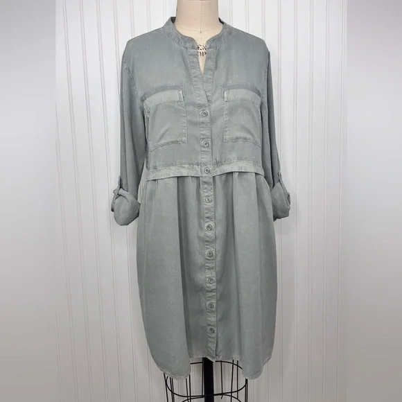 Anthropologie Cloth & Stone Relaxed Fit Shirt Dress Long Sleeves Lila Chambray M - Picture 4 of 10